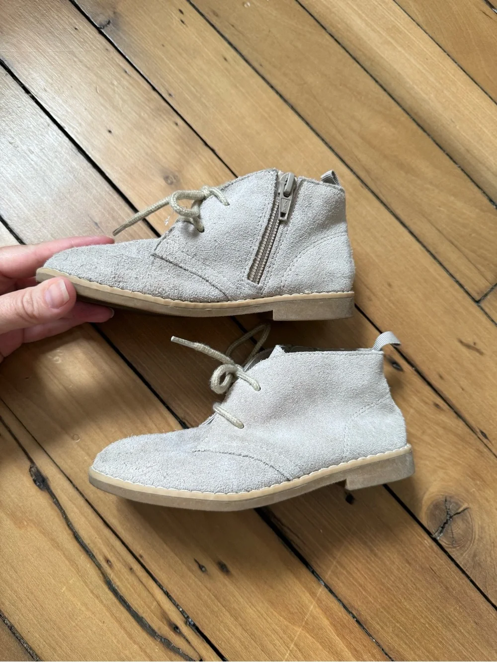 GAP Kids Light Beige Genuine Suede Lace-Up Chelsea Boots